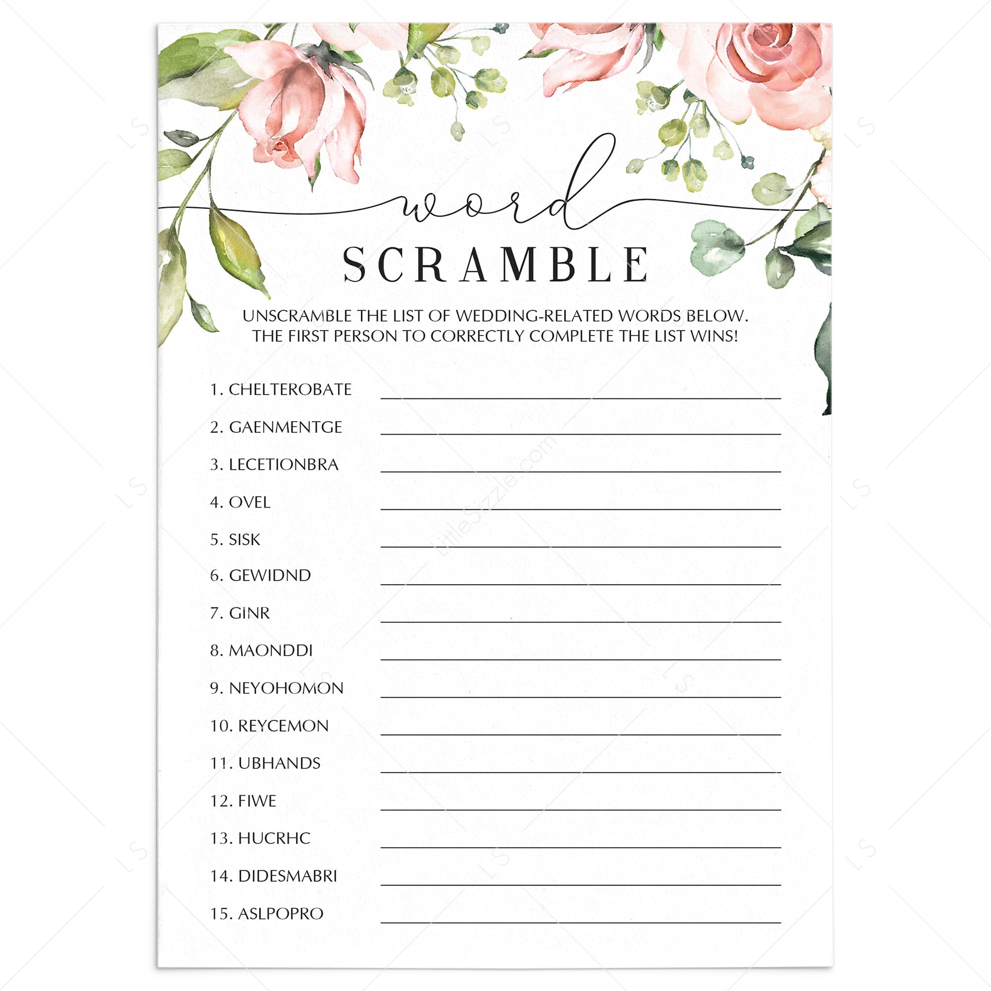 floral wedding games instant download by LittleSizzle