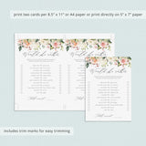 floral garden bridal shower games printables