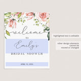 Floral Welcome Sign Template for Bridal Shower Decor