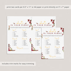 Burgundy Floral BridalShower Game Bundle Printable