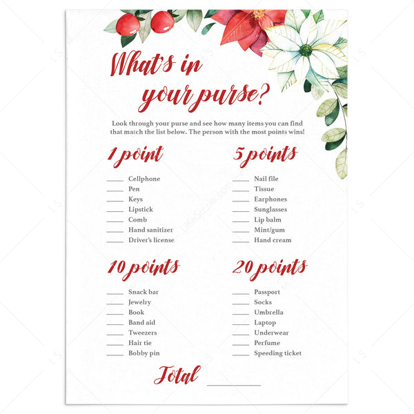 Holiday Wedding Shower Games | What's In Your Purse Printable – LittleSizzle