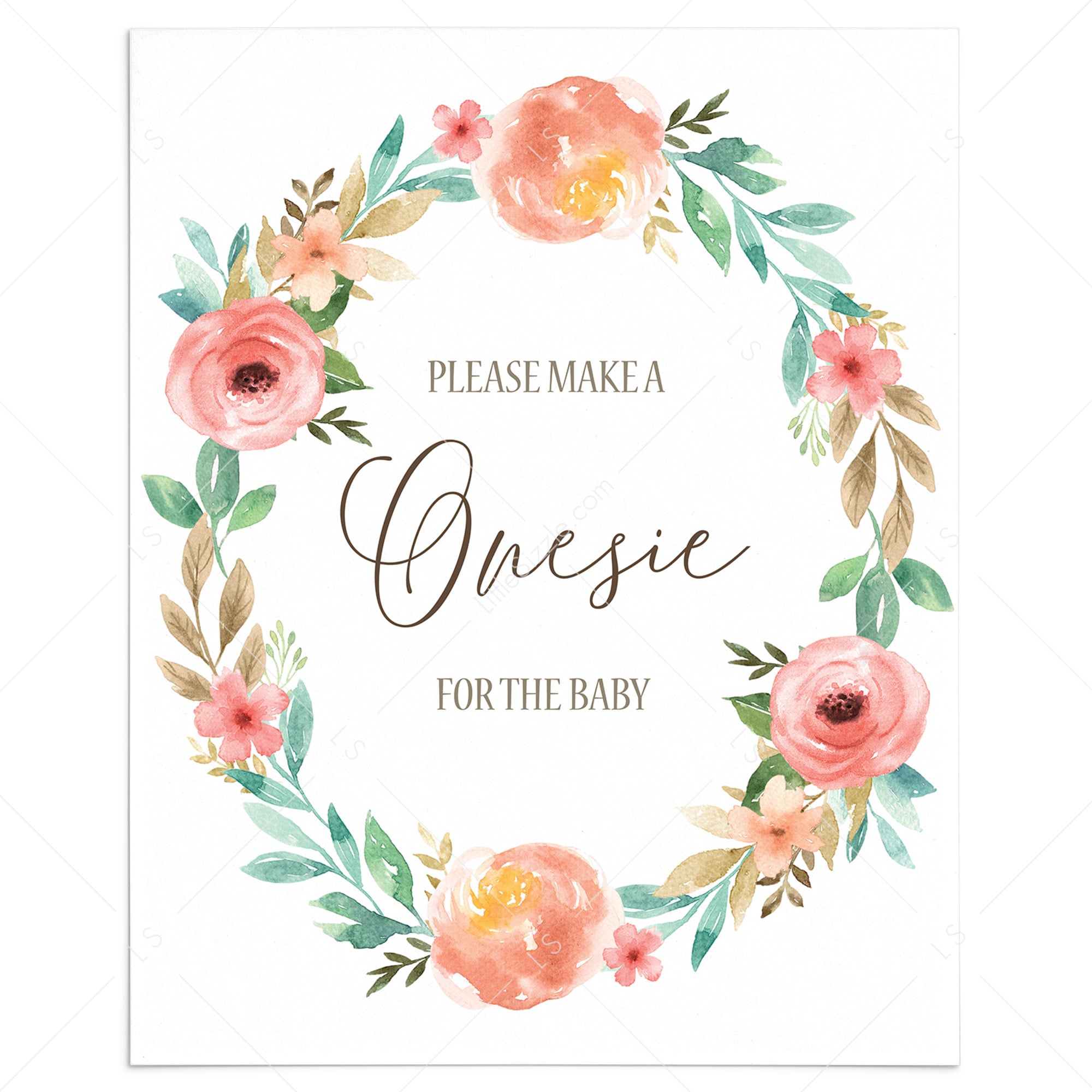 Floral Wreath Baby Shower Onesie Sign Printable by LittleSizzle
