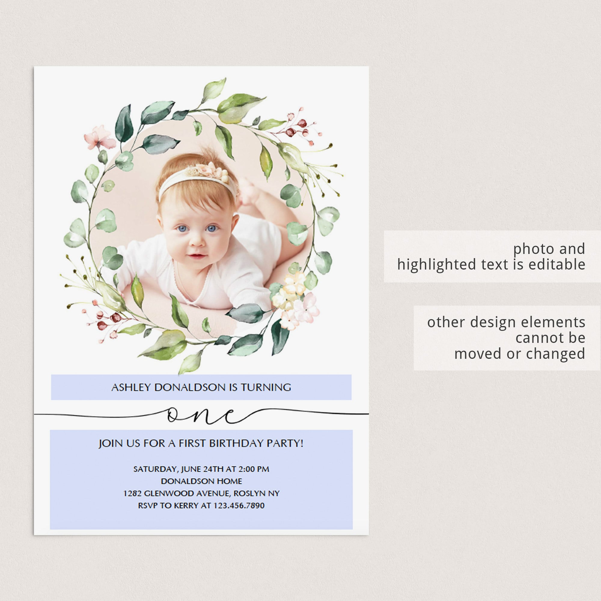 First birthday digital evite template with photo by LittleSizzle