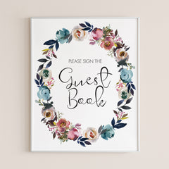 Please sign our guest book table sign with watercolor flowers by LittleSizzle
