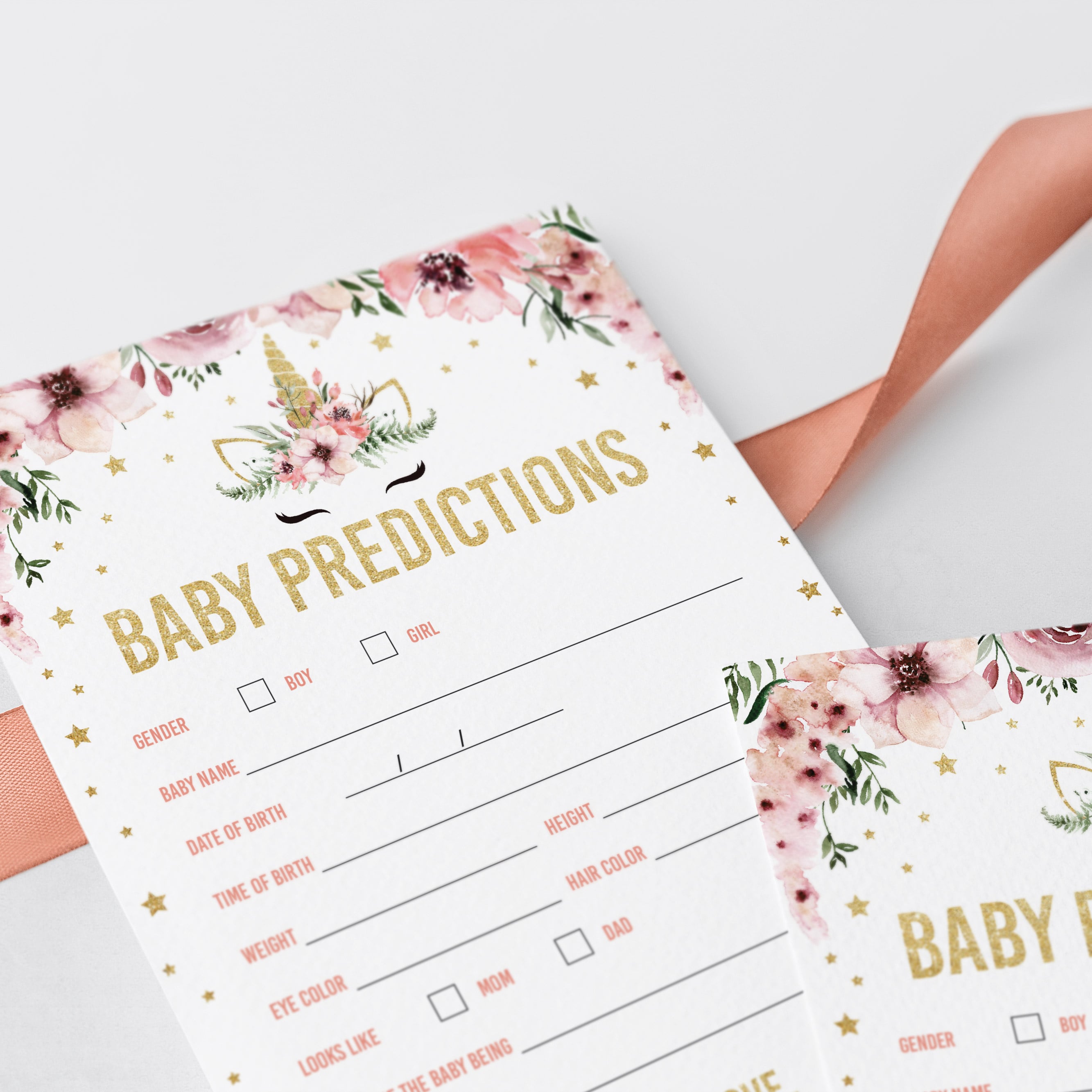 Watercolor unicorn baby shower game predictions by LittleSizzle