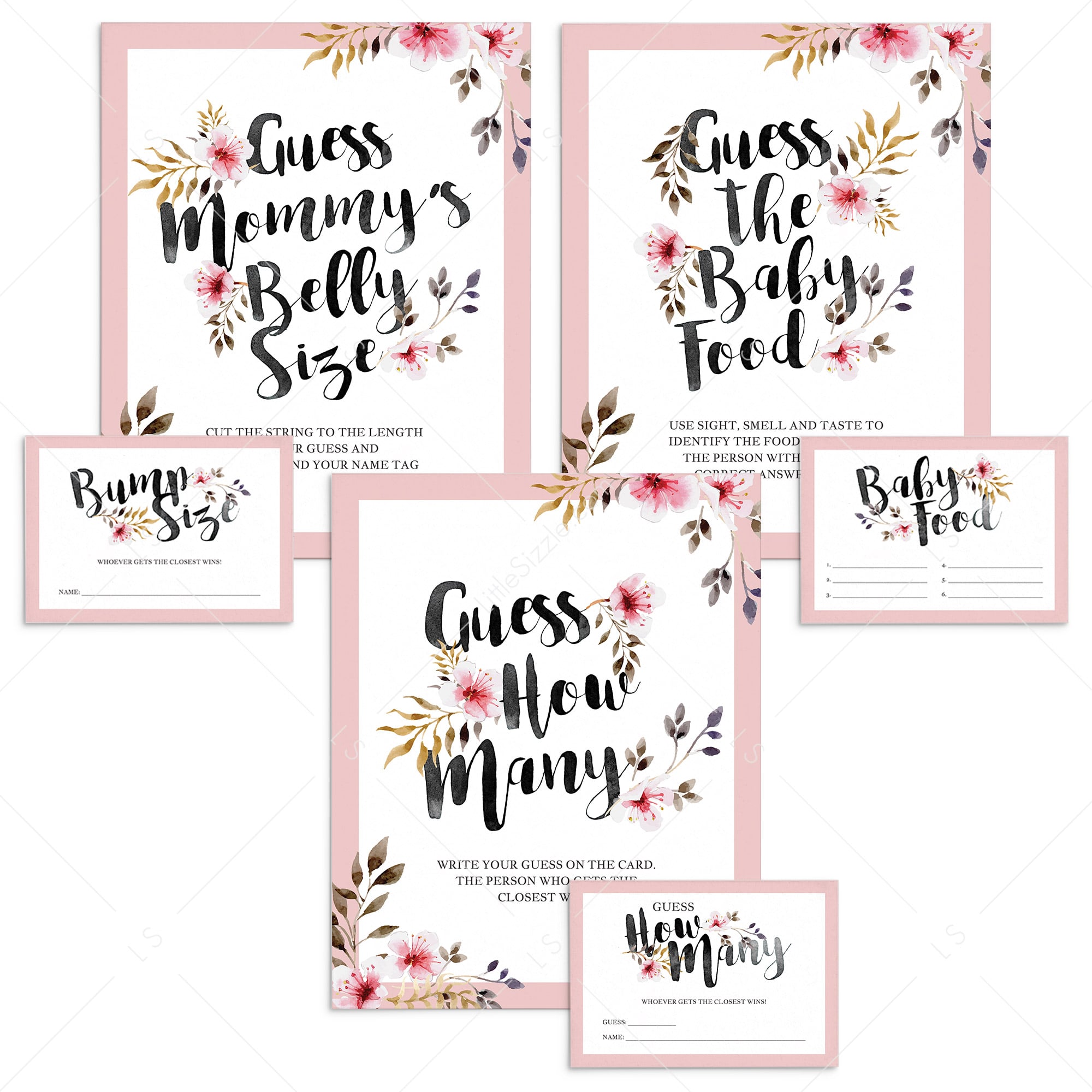 Floral baby shower guessing games bundle printable by LittleSizzle