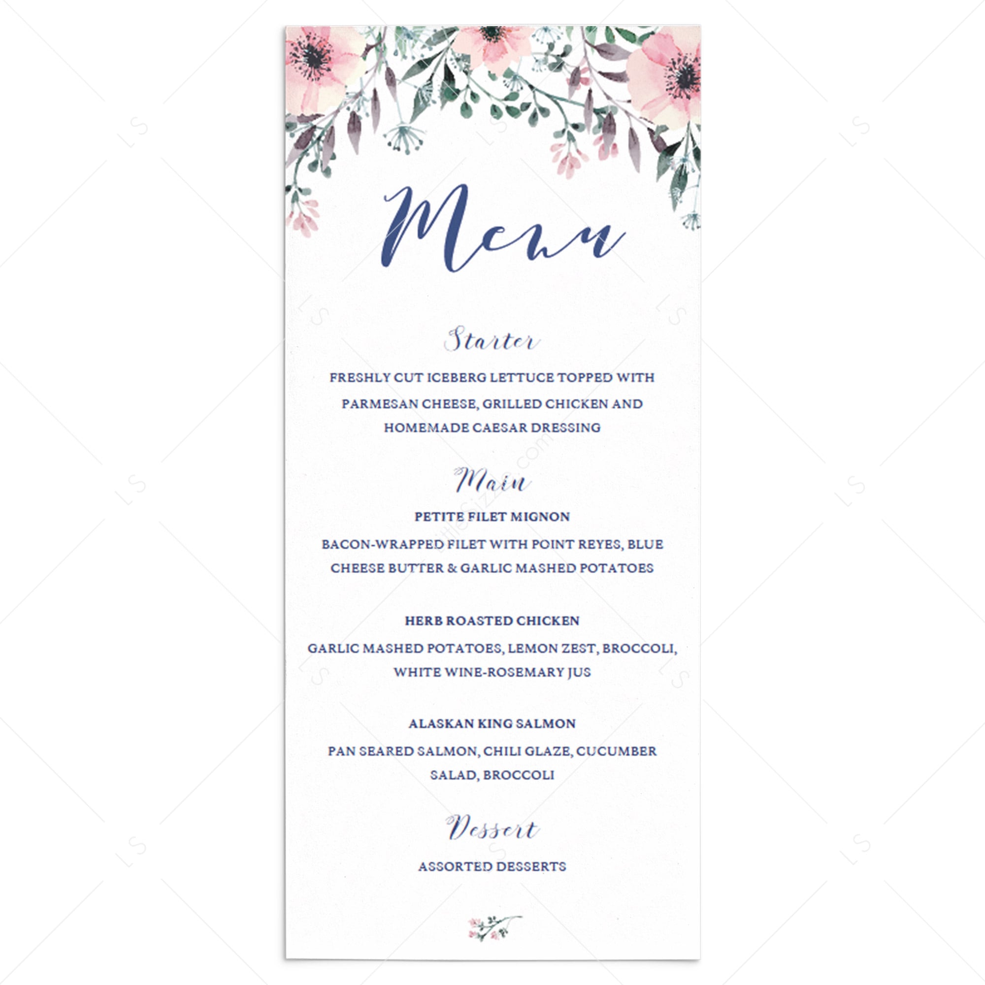 Pink Flowers Bridal Shower Menu Template by LittleSizzle