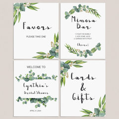Printable Watercolor Eucalyptus Signs Bundle for Bridal Showers by LittleSizzle