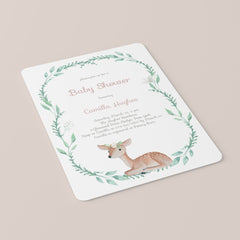 Baby Deer Baby Shower Invitation Template With Green Wreath