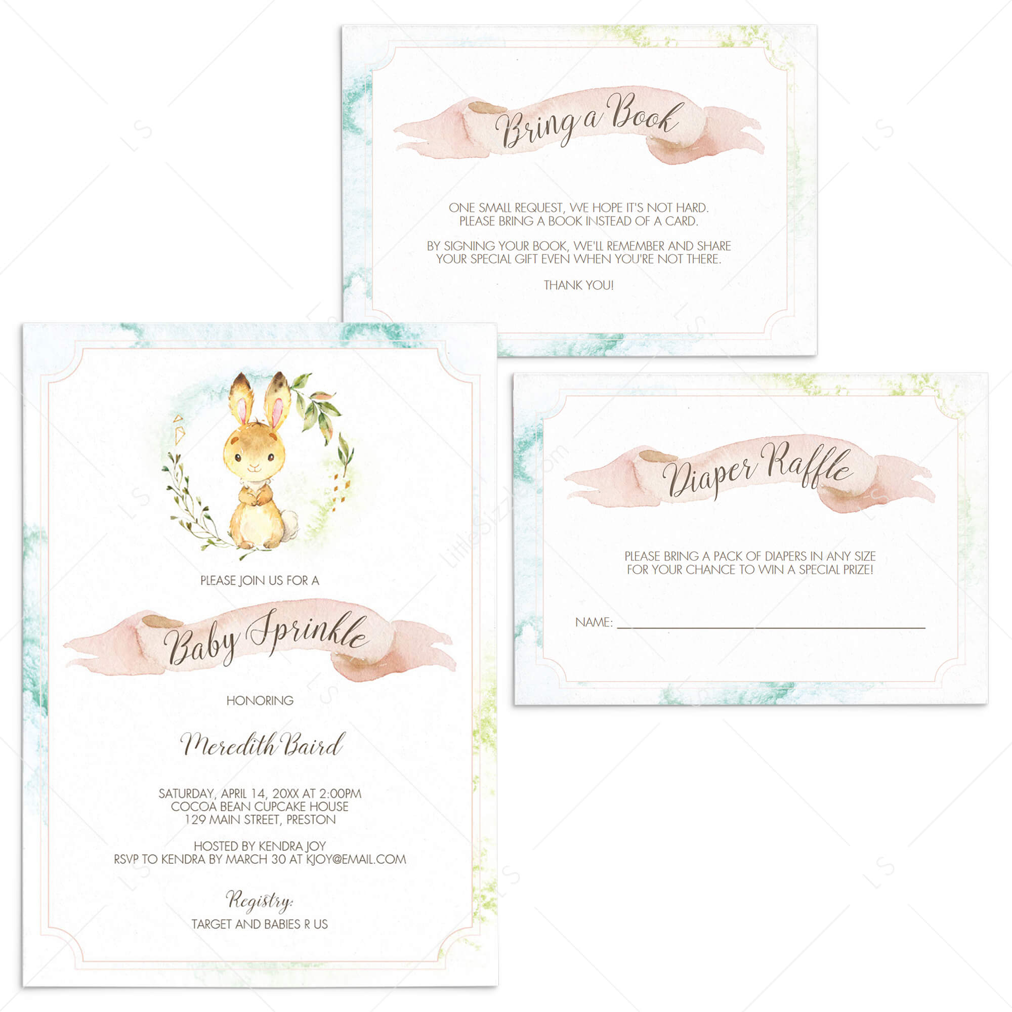 Baby Bunny Baby Sprinkle Invitation Bundle Template by LittleSizzle