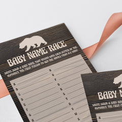 Baby shower a to z name race game printable rustic wood by LittleSizzle