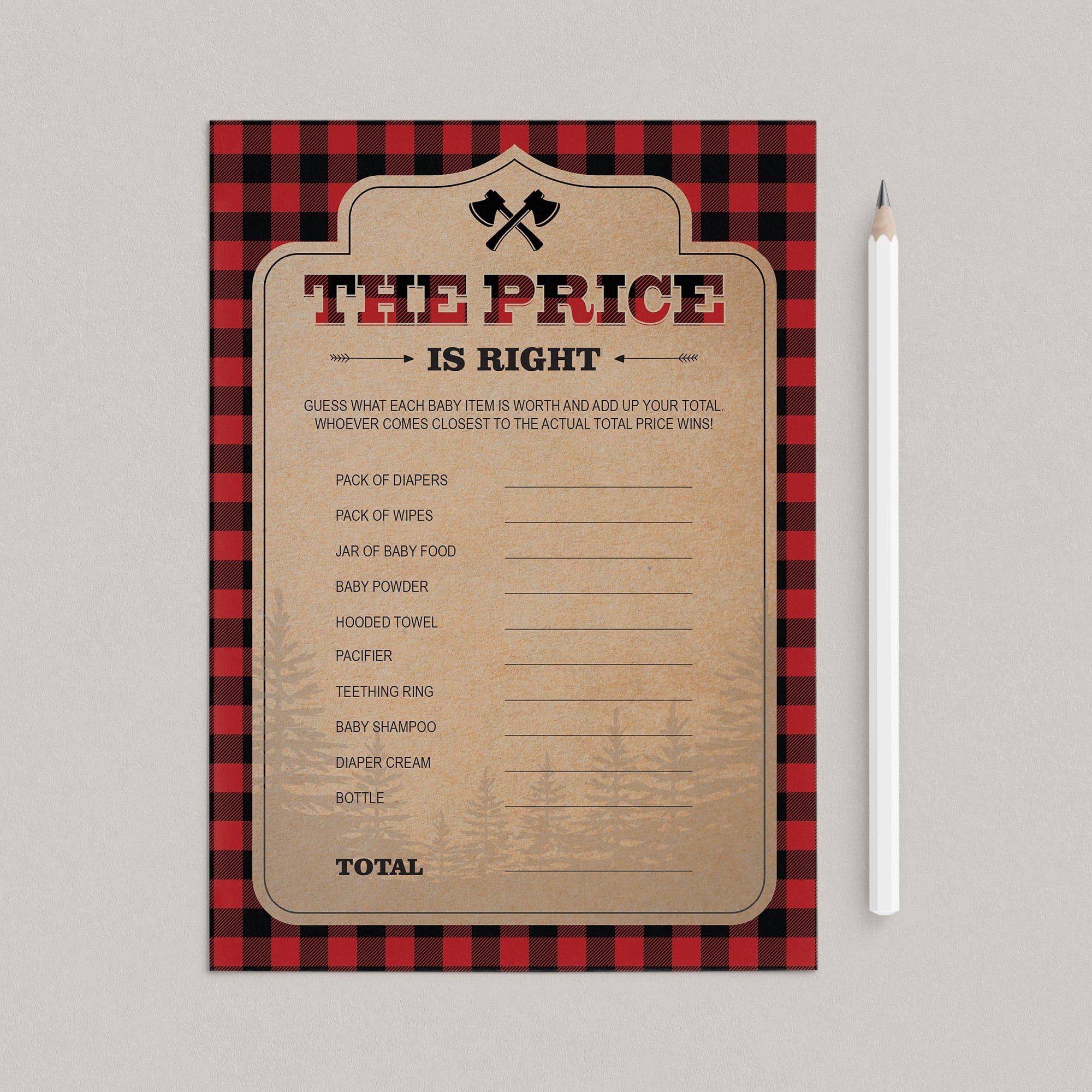 Printable the price is right baby shower game lumberjack by LittleSizzle