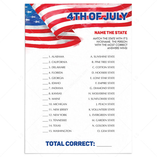 Fourth of July Game For Family Name The State by LittleSizzle