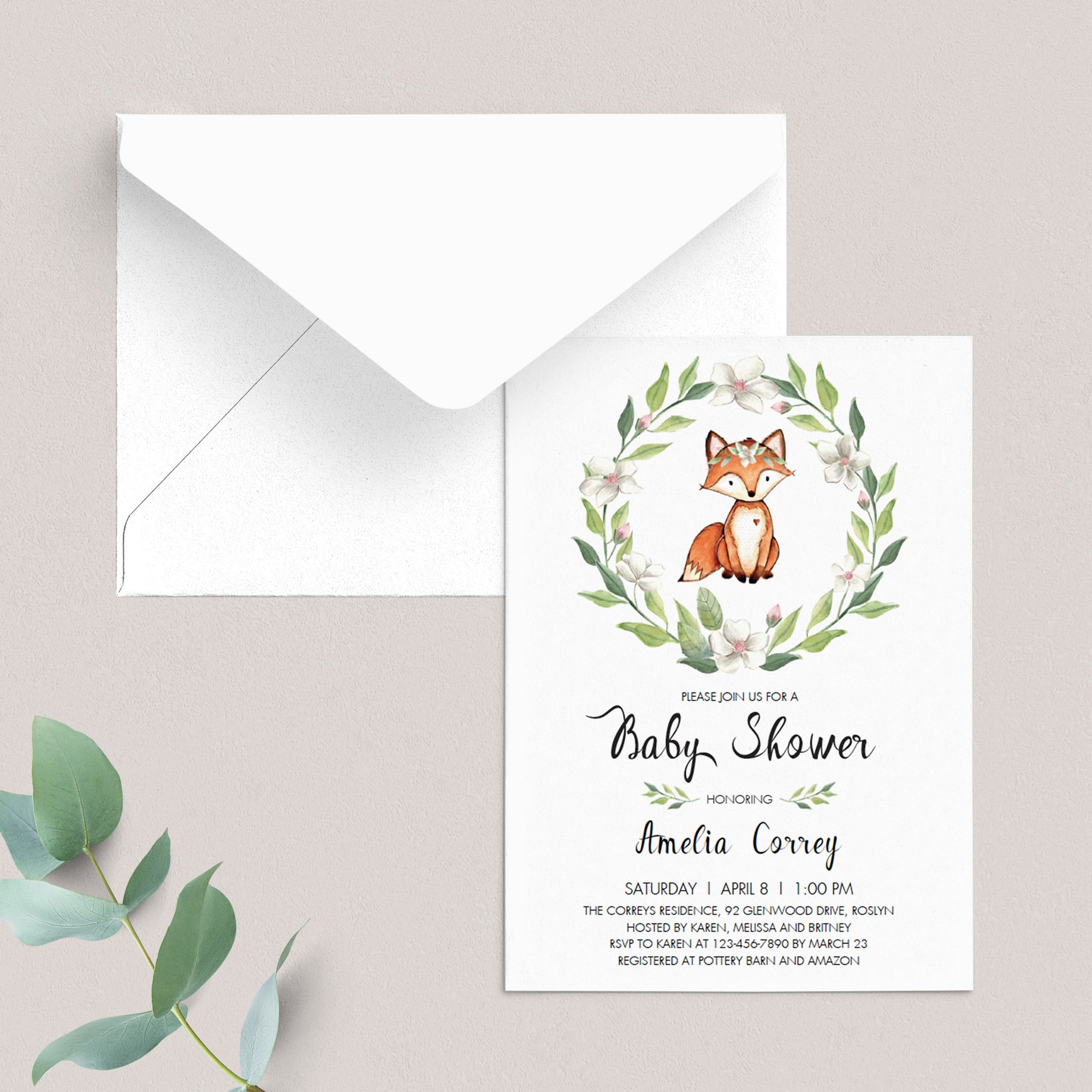 Woodland baby shower invitation template by LittleSizzle