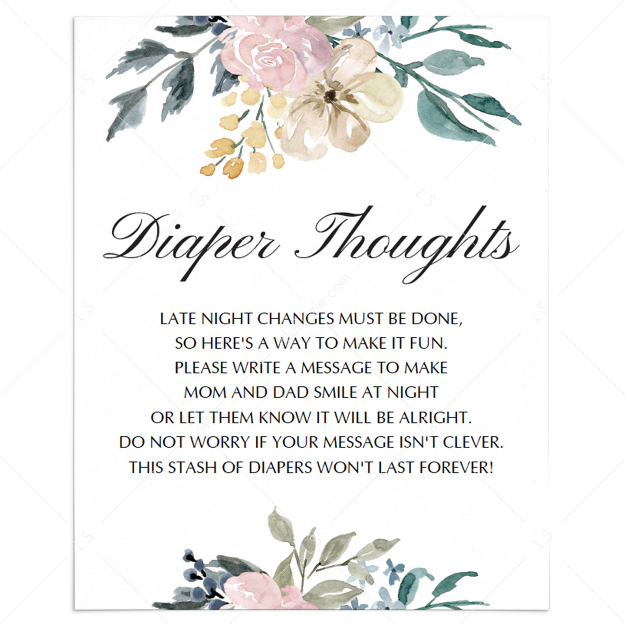 Flower baby shower activity printable diaper thoughts by LittleSizzle