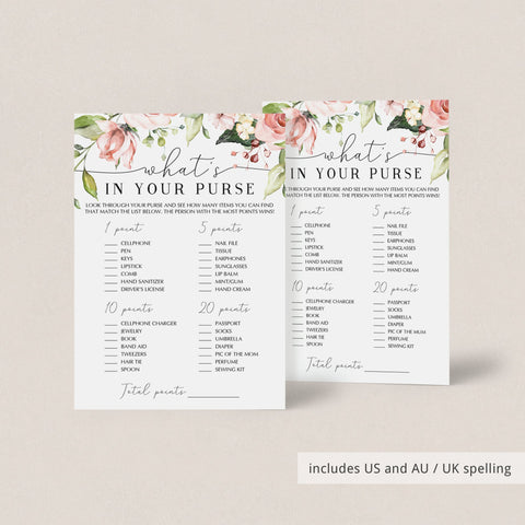 Floral baby shower Purse Hunt game printable | Instant download ...