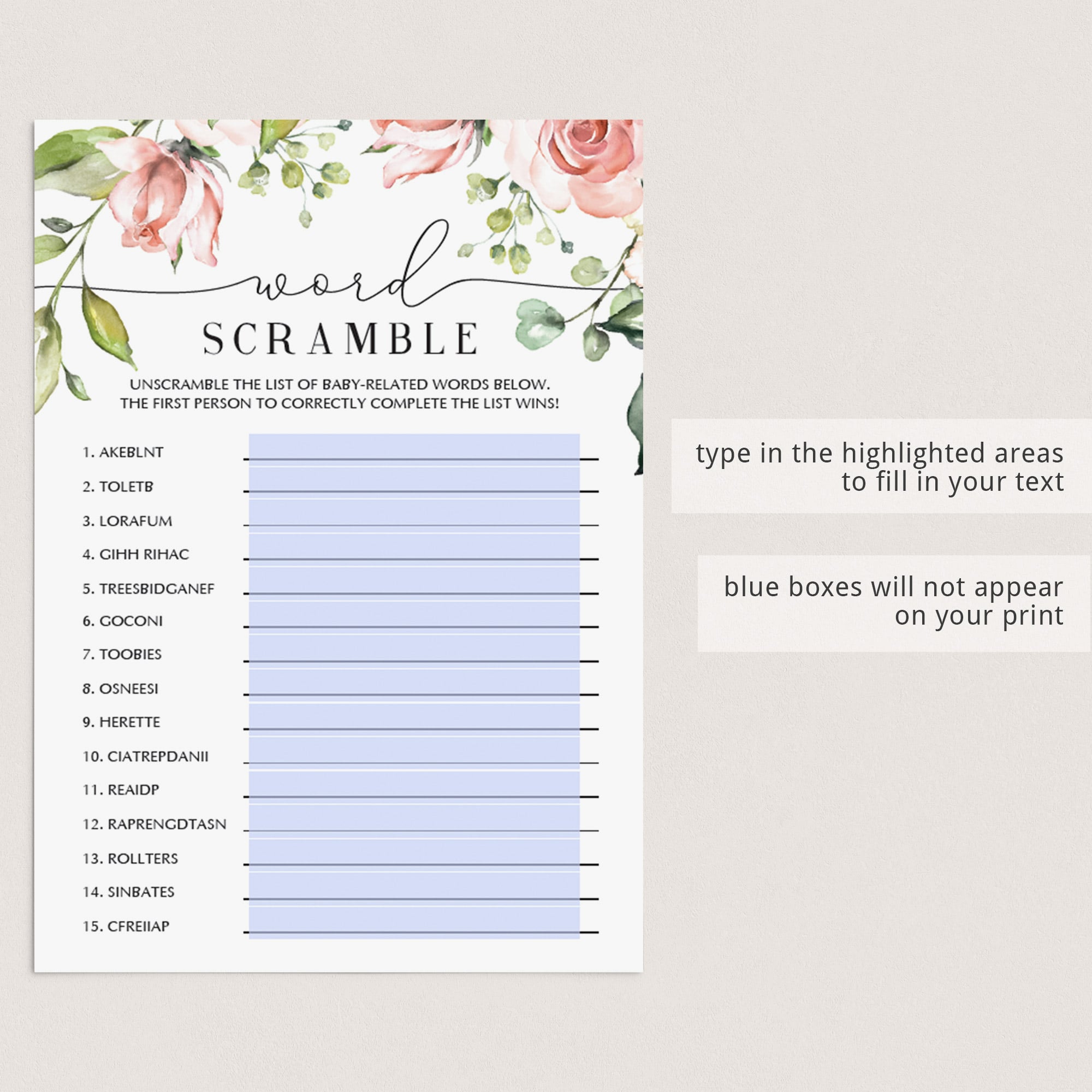 Long distance word scramble game for girl baby shower by LittleSizzle
