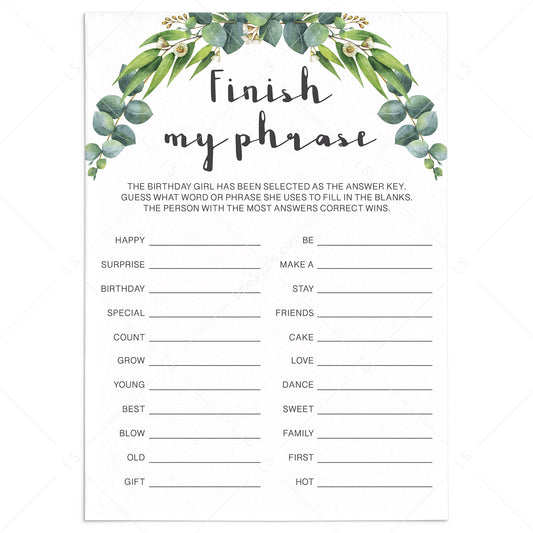 Botanical Birthday Party Game For Women Printable by LittleSizzle