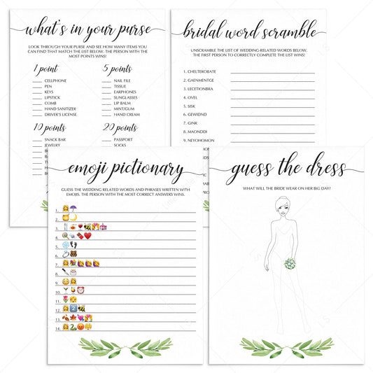greenery bridalshower games package instant downloads by LittleSizzle