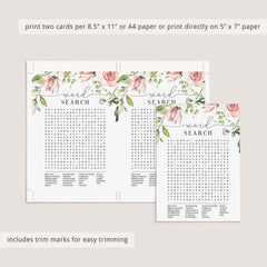 floral bridal shower word search printable game
