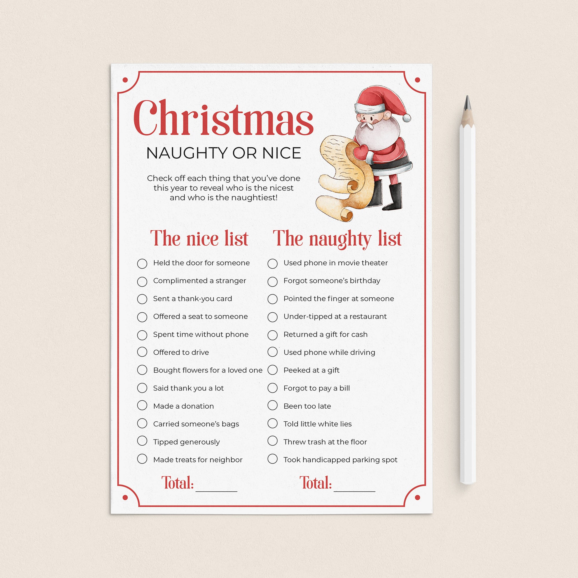 Christmas Naughty or Nice List for Adults Printable by LittleSizzle