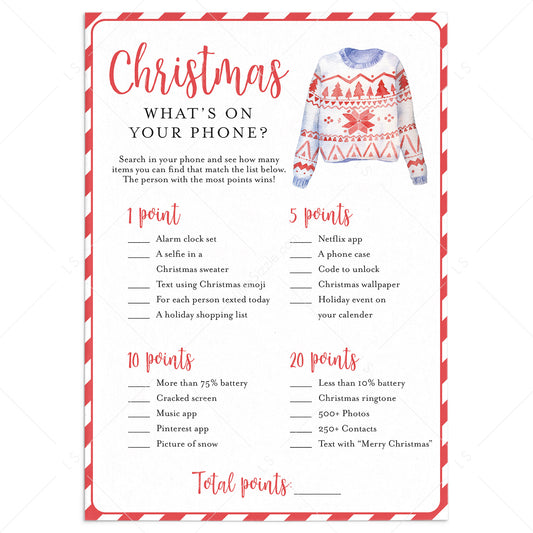 Holiday Party Game What's On Your Phone Printable by LittleSizzle