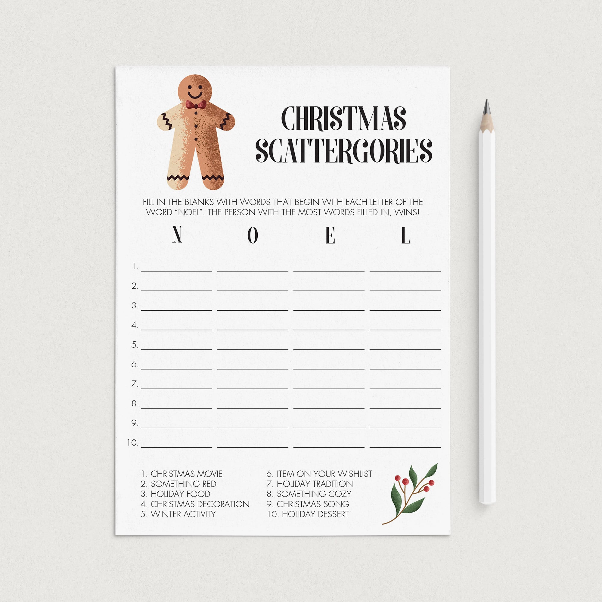 Printable Christmas Scattergories Game Instant Download by LittleSizzle