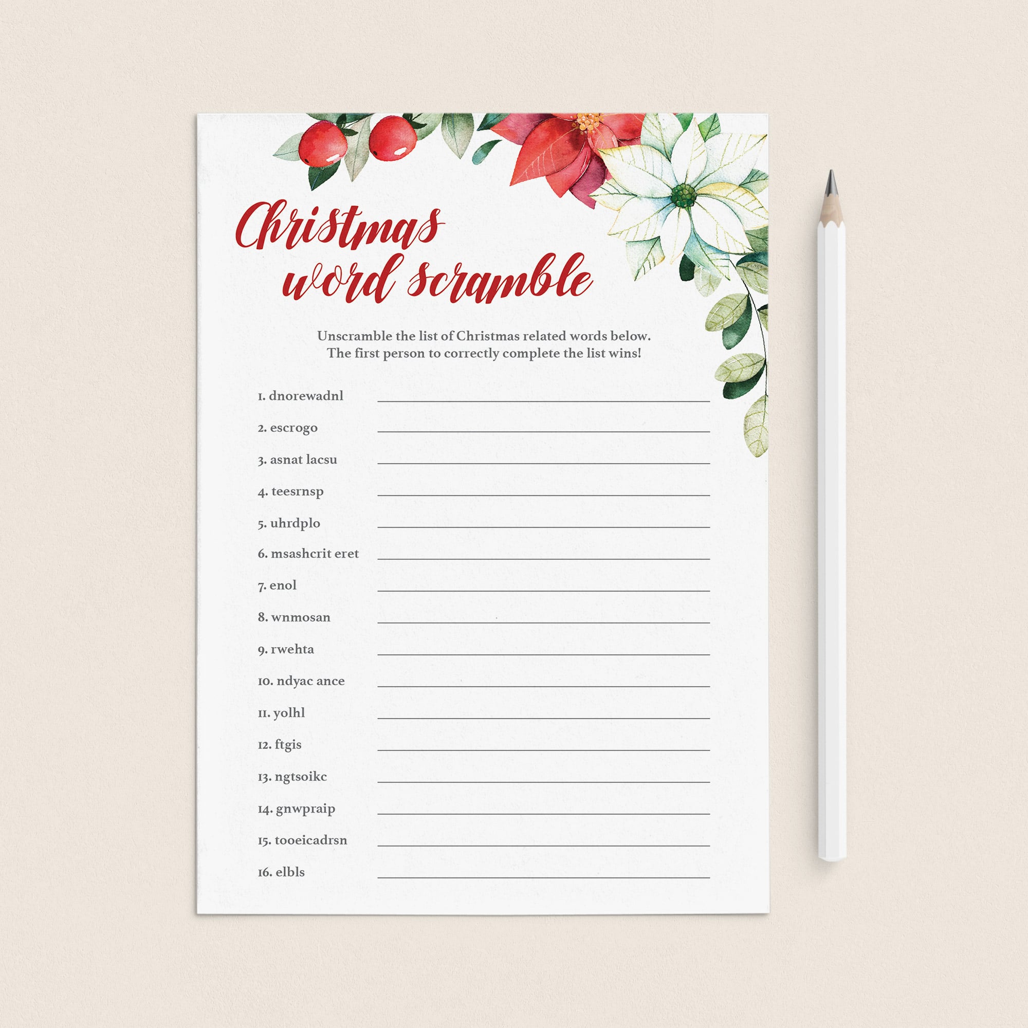 Christmas Word Scramble Game Printable by LittleSizzle