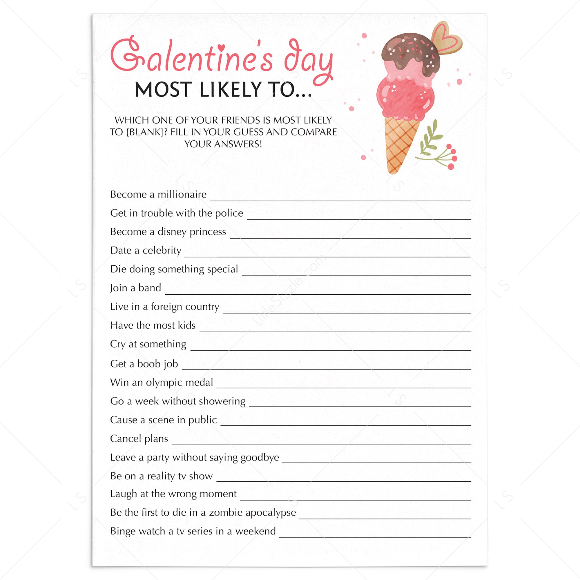 Fun Galentines Day Game for Zoom & Printable by LittleSizzle