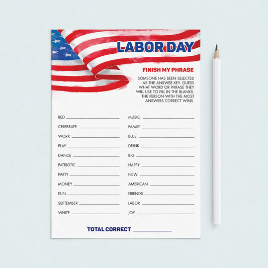 Labor Day Party Game for Groups Printable Finish My Phrase by LittleSizzle