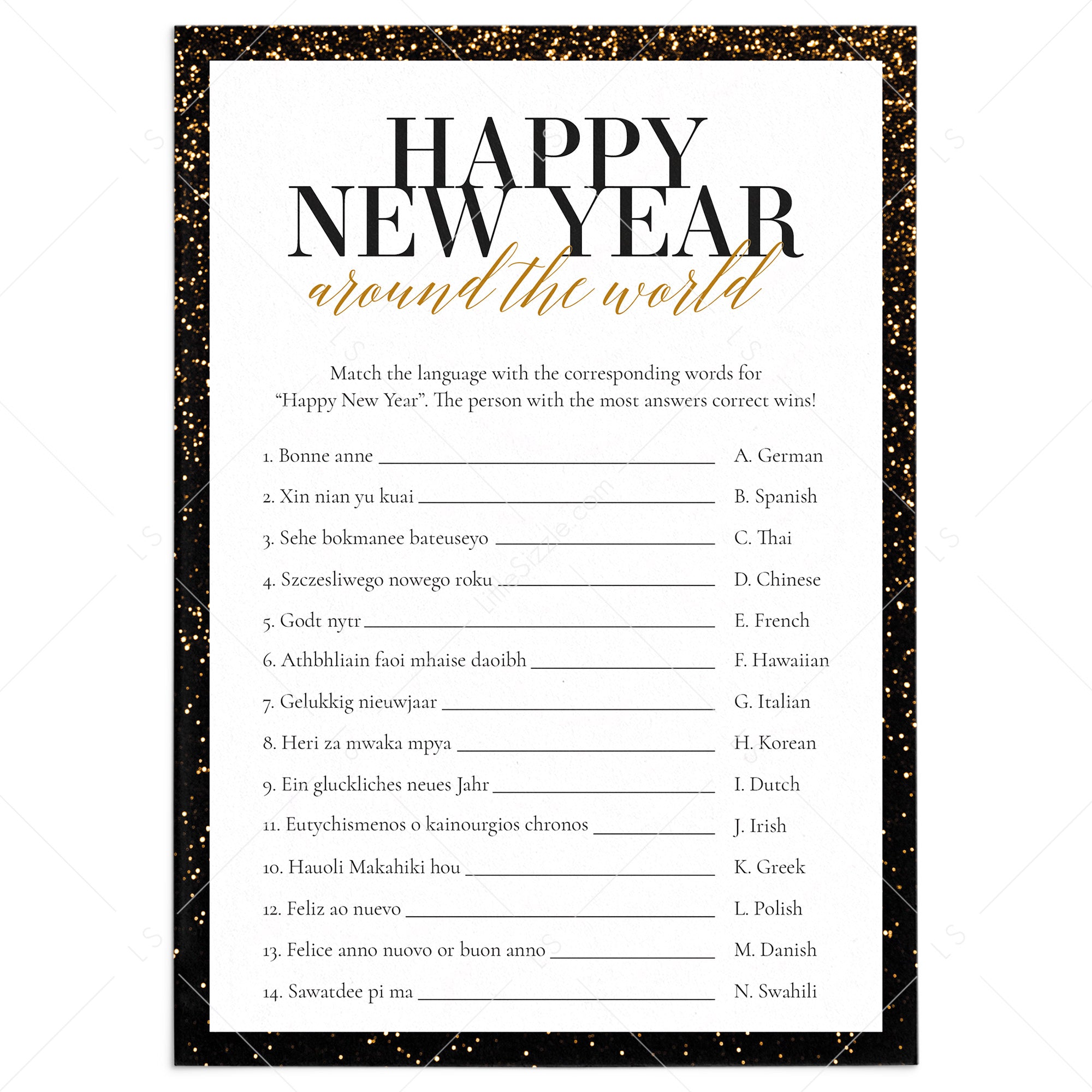 New Year's Eve Party Game for Families Printable by LittleSizzle