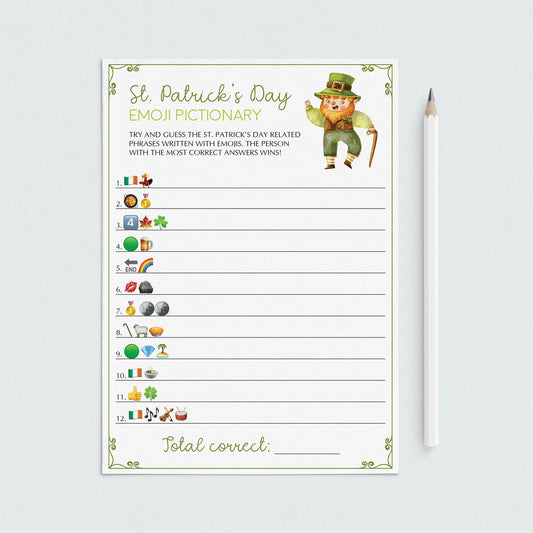 St Patrick's Day Emoji Game Fillable and Printable Instant Download by LittleSizzle