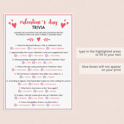 Valentine's Day Trivia Game | Virtual & Printable Files | Instant ...