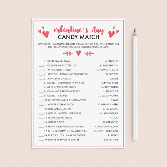 Valentine's Party Game Candy Match Printable & Virtual by LittleSizzle