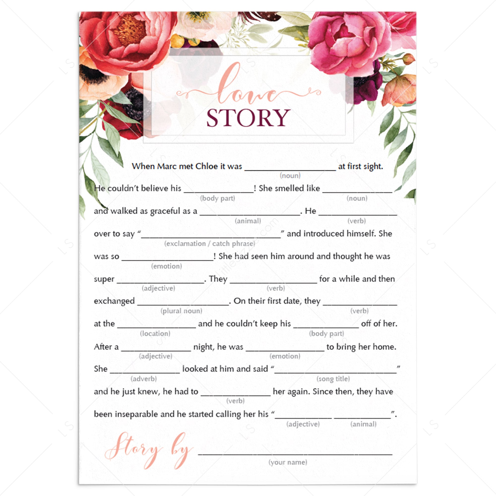 funny mad libs bridal shower games printable by LittleSizzle