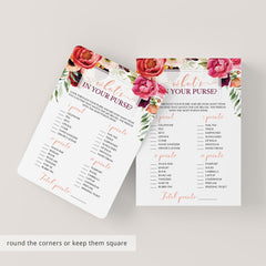 boho whats in my purse bridal shower game