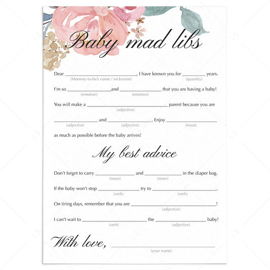 Baby Shower Mad Libs Printable Blush Floral by LittleSizzle