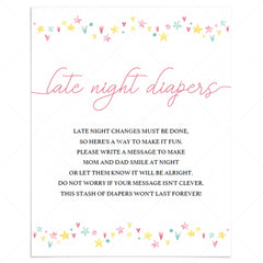 Cute baby shower activity for girl late night diapers by LittleSizzle