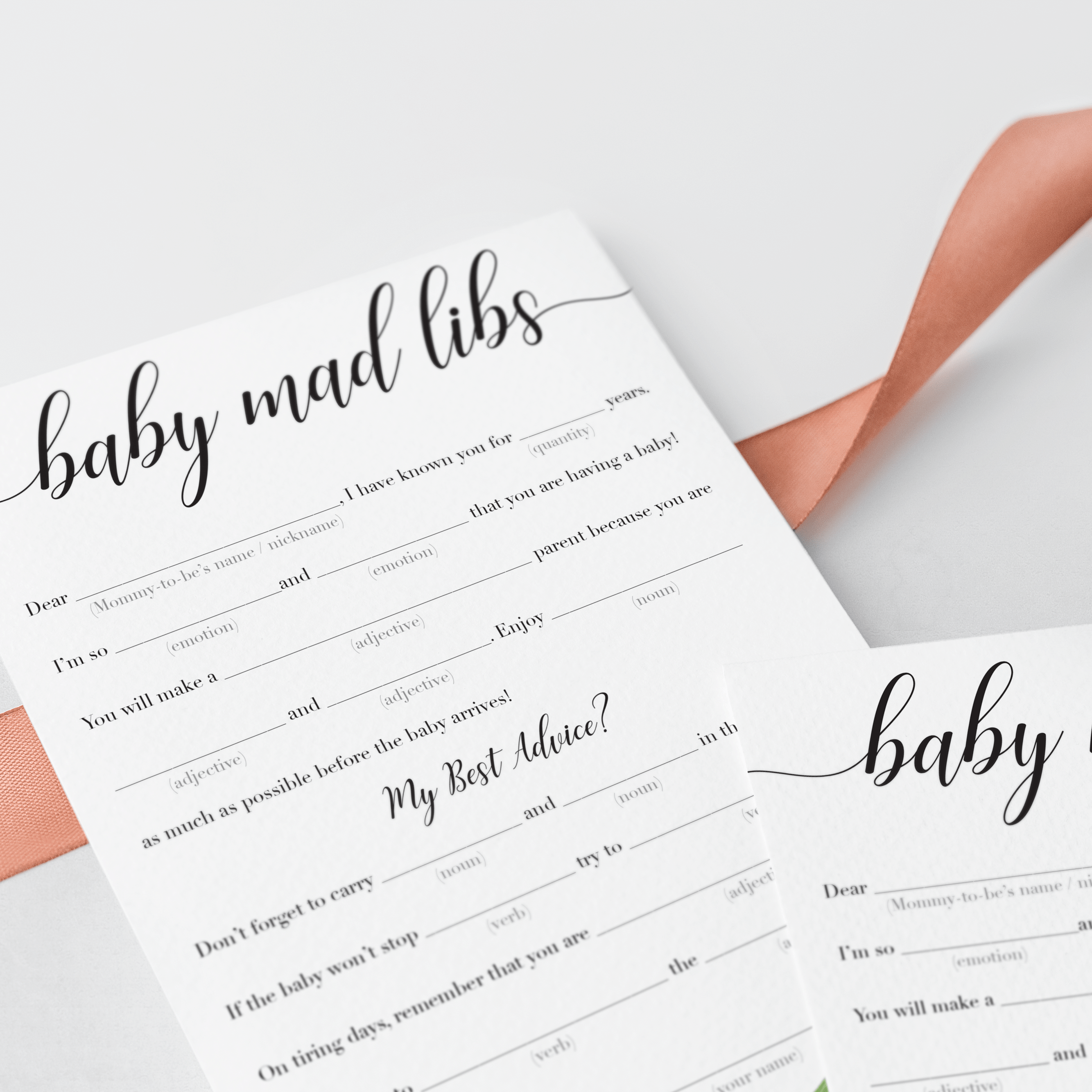 Watercolor baby shower mad libs game cards by LittleSizzle