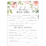 Floral baby shower advice cards baby mad libs printable by LittleSizzle