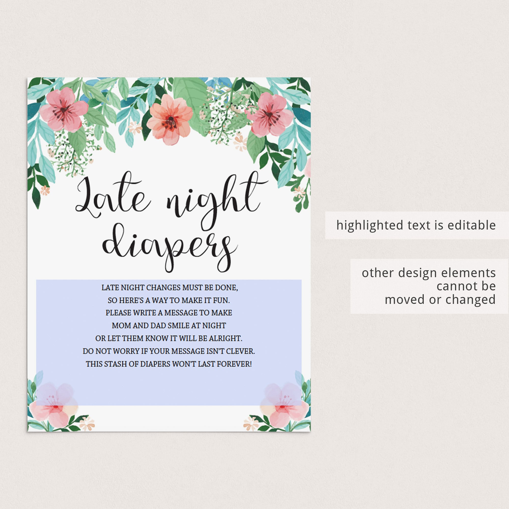 Instant download late night diapers sign flowers by LittleSizzle