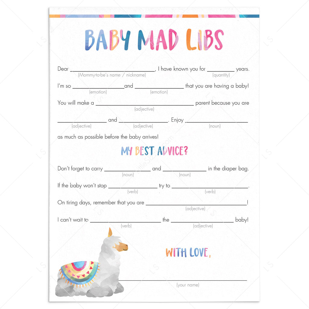 Funny Baby Shower Game Mad Libs Printable | Fiesta Theme – LittleSizzle