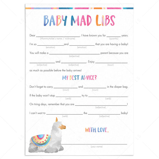 Funny Baby Shower Game Mad Libs Printable by LittleSizzle