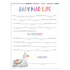 Funny Baby Shower Game Mad Libs Printable by LittleSizzle