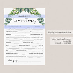 newly weds love story game cards printable