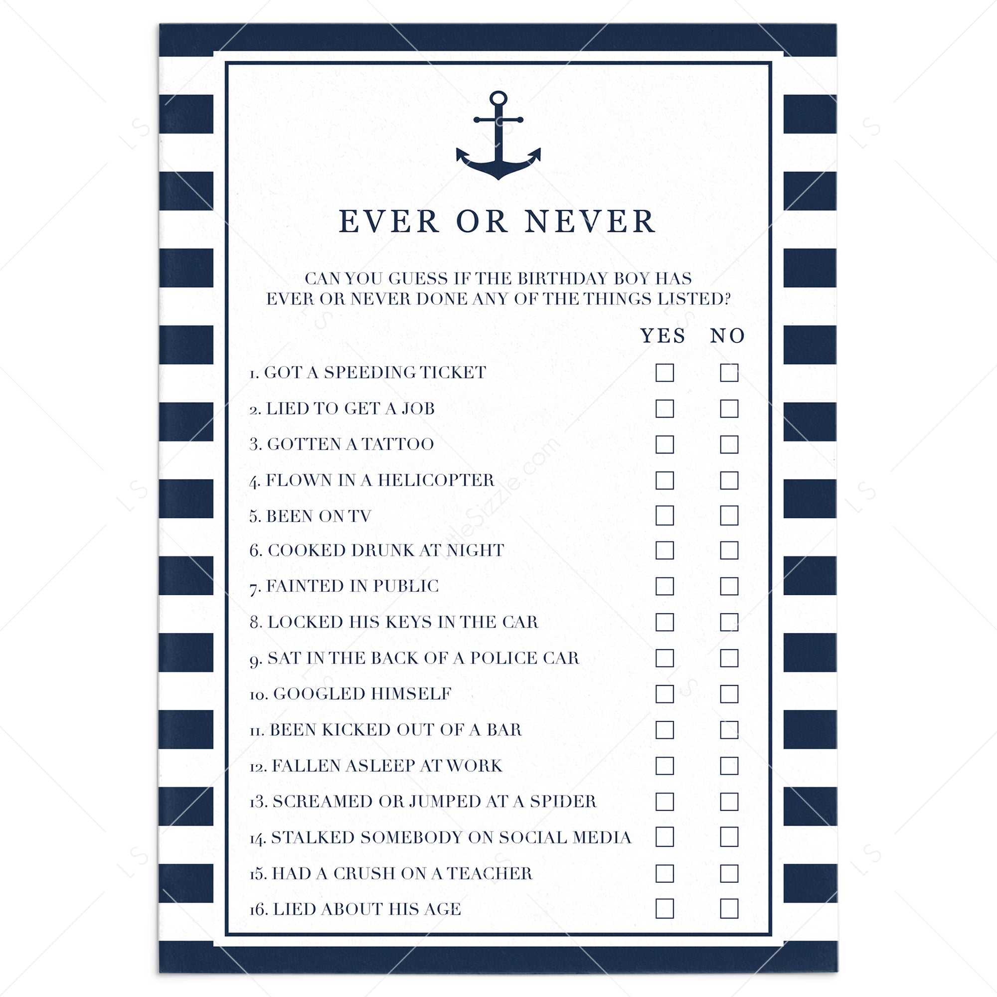 Adult Ever or Never Birthday Party Game for Him by LittleSizzle