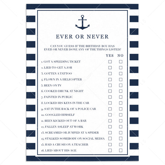 Adult Ever or Never Birthday Party Game for Him by LittleSizzle
