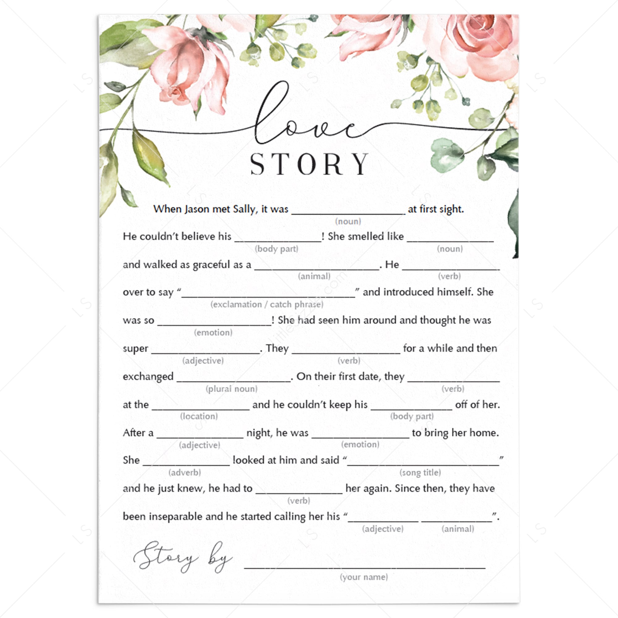 funny bridal shower mad libs love story printables by LittleSizzle