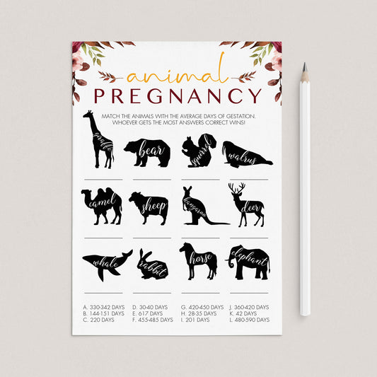 Animal Pregnancy Baby Shower Game Printable Burgundy by LittleSizzle