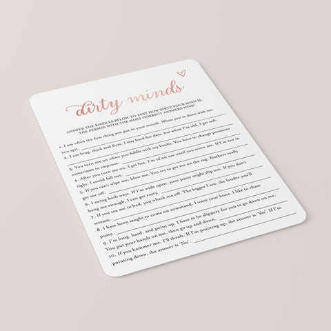 Dirty Minds Bachelorette Game Rose Gold Printable | Answers Included ...